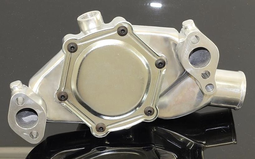 SBC CHEVY SHORT POLISHED ALUMINUM WATER PUMP HC8011P Skip White
